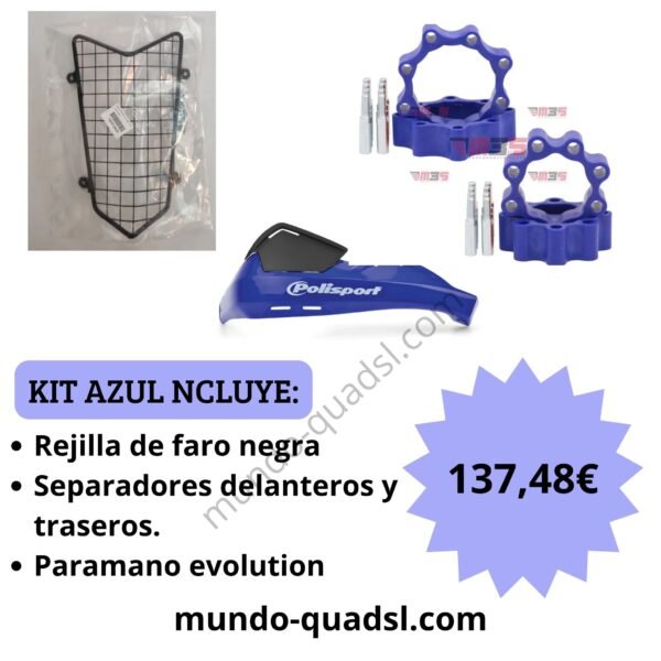 KIT AZUL: Rejilla de faro, 4 separadores y paramanos evolution azul.