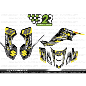 Kit adhesivos recubrimiento completo personalizable Suzuki LTZ 400 grises con amarillo
