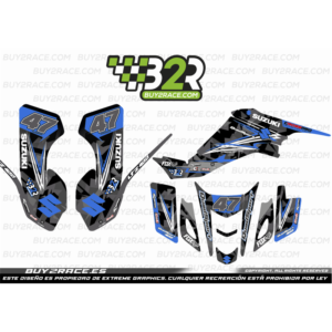 Kit adhesivos recubrimiento completo personalizable Suzuki LTZ 400 grises con azul