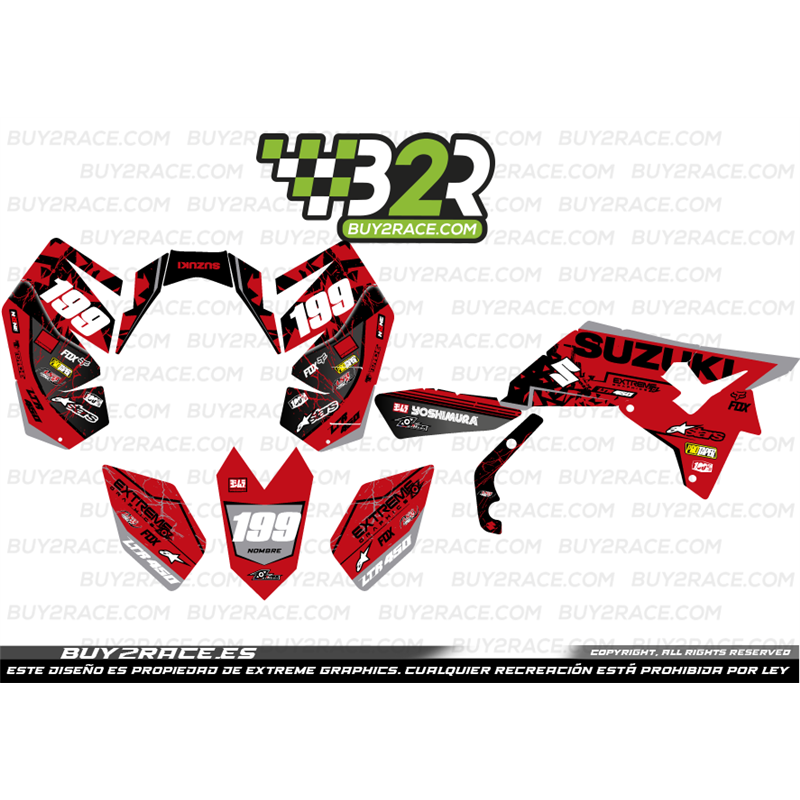 Kit adhesivos personalizable recubrimiento completo Suzuki LTR 450 rojo