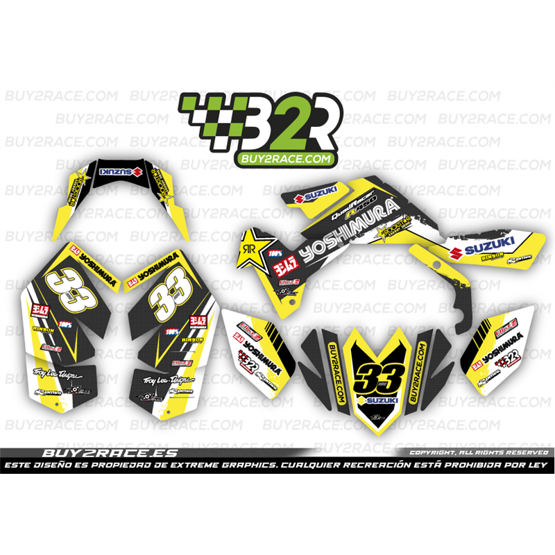 Kit adhesivos personalizable recubrimiento completo Suzuki LTR 450 Yoshimura amarillo