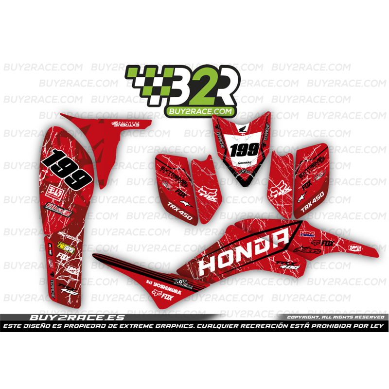 Kit adhesivos personalizable recubrimiento completo TRX400 extreme rojo