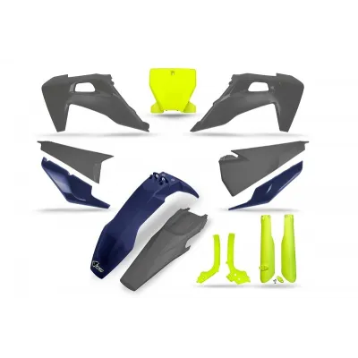 Kit de plástica UFO amarillo flúor, azul y gris, Husqvarna TC , todos los modelos, 2019-2021 HUKIT624@222